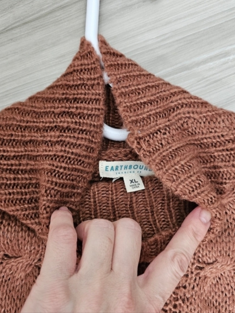 Women’s Brown Open-Knit Mock Neck Sweater Sz XL - Picture 3 of 8